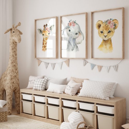Jungle Safari Animals Nursery Posters | Watercolor Wall Art Sets