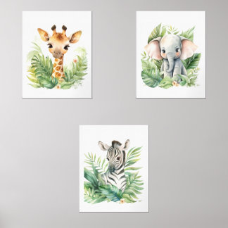 Jungle Safari Animals Nursery Wall Art Sets of 3
