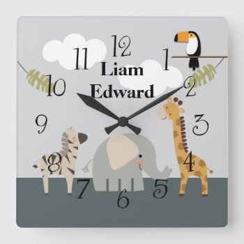 Jungle Safari Animals Nursery Wall Clock by Personalizedbydiane at Zazzle