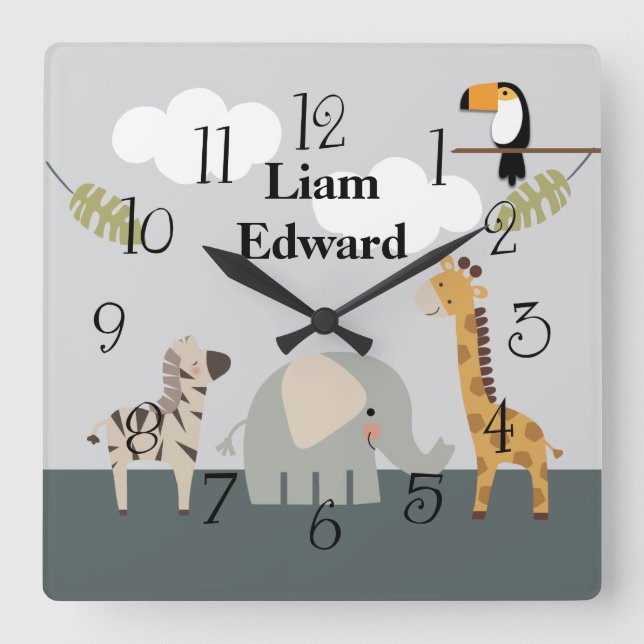  Jungle Safari Animals Nursery Wall Clock (Front)