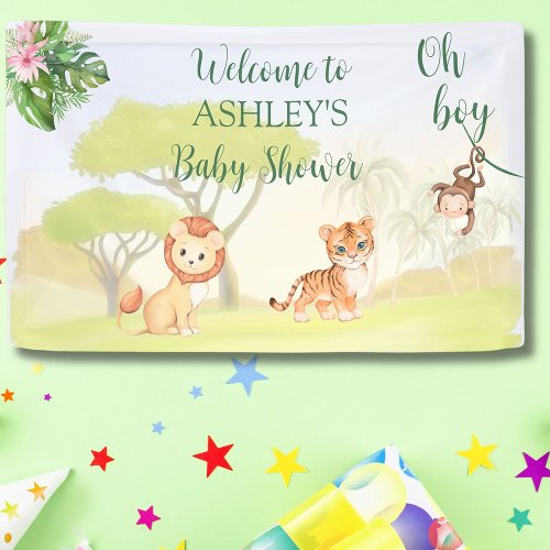 Jungle Safari Animals Oh Boy Baby Shower Banner