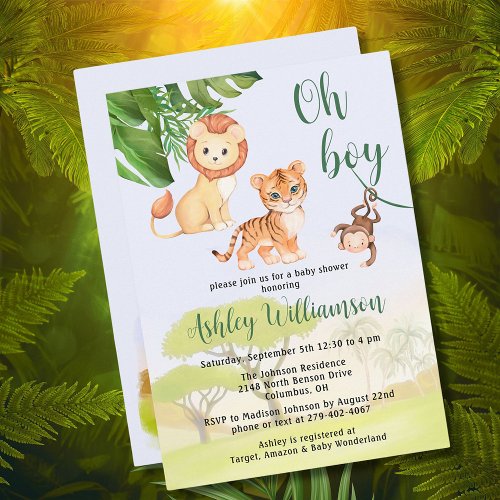 Jungle Safari Animals Oh Boy Baby Shower Invitation