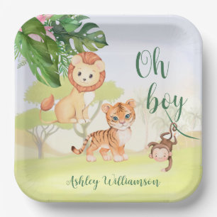 Jungle Safari Animals Oh Boy Baby Shower Paper Plates