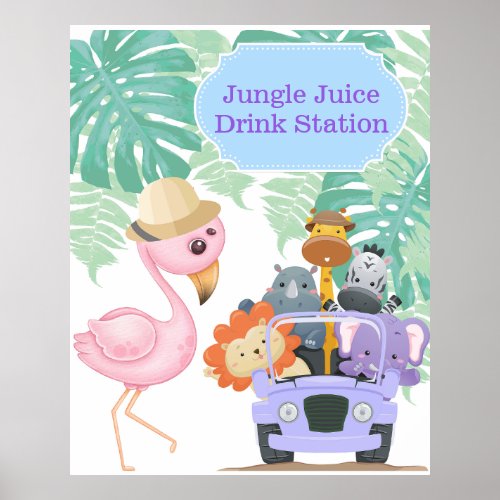 Jungle Safari Animals Party Drinks Station Poster