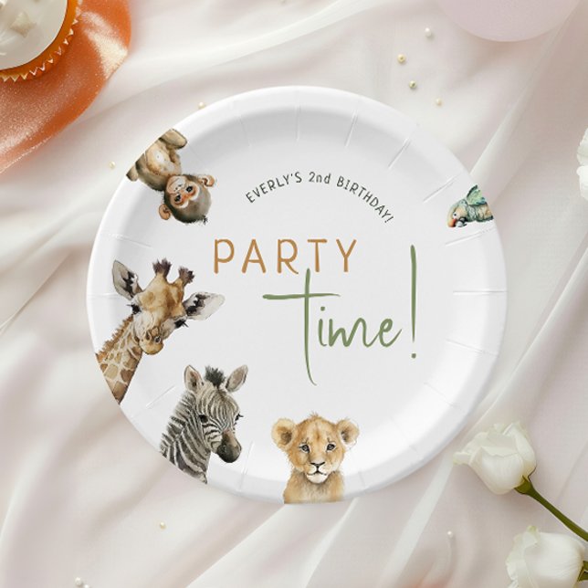 Jungle Safari Animals Party Time Kids Birthday Paper Plates (Creator Uploaded)