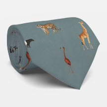 Jungle Safari Animals Pattern Blue Neck Tie
