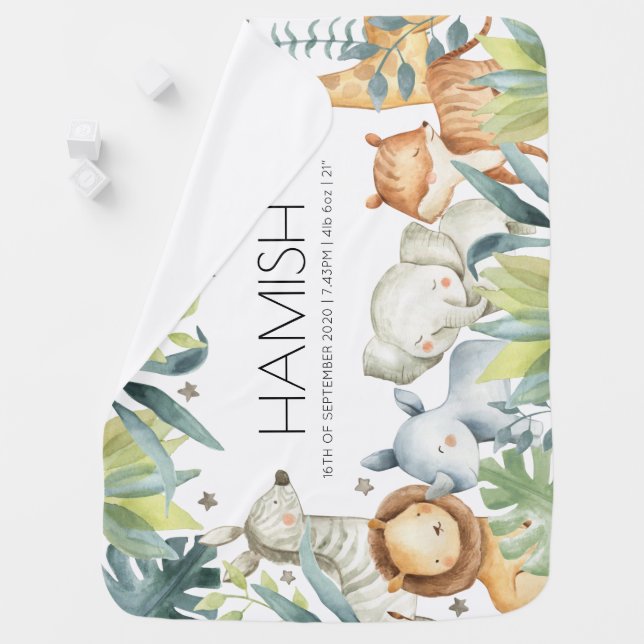 Jungle safari animals personalized baby blanket (In Situ)