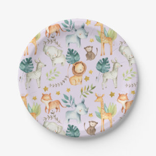 Jungle safari animals purple Girl 2nd birthday Paper Plates
