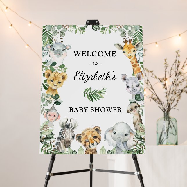 Jungle Safari Animals Rustic Greenery Baby Welcome Foam Board (In Situ (Stand))