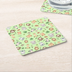Jungle Safari Animals Square Paper Coaster