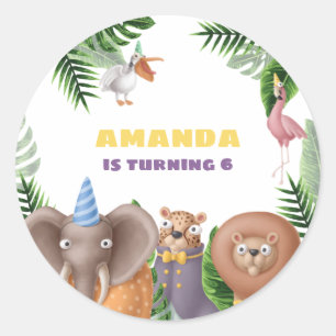 Jungle Safari Animals Thank You Birthday Favor Classic Round Sticker