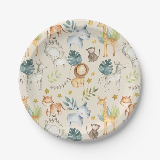 Jungle safari animals toddler 2nd birthday party paper plates (Front)