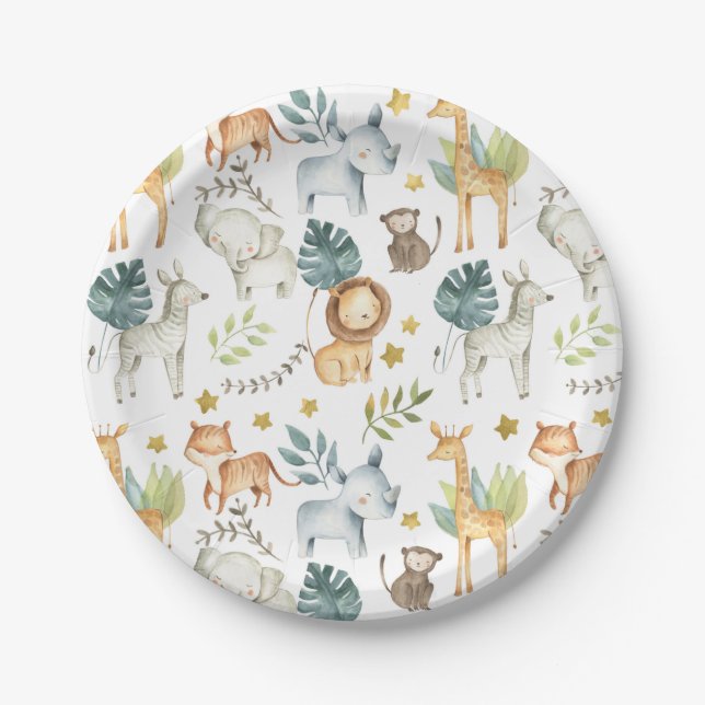 Jungle safari animals toddler birthday party paper plates (Front)
