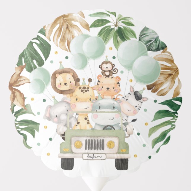 Jungle Safari Animals Tropical Greenery Birthday Balloon (Front)