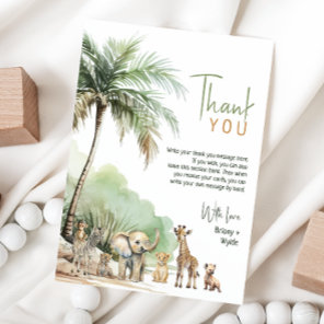 Jungle Safari Animals Vertical Baby Shower Flat Thank You Card