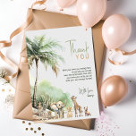 Jungle Safari Animals Vertical Kids Birthday Thank You Card<br><div class="desc">Celebrate your little one's special day with our jungle safari animals vertical kids birthday thank you card, perfect for a cute and whimsical occasion! It features a modern safari animal theme with adorable jungle creatures like a monkey, elephant, giraffe, lion, and zebra. With its simple natural boho-inspired watercolor landscape, this...</div>