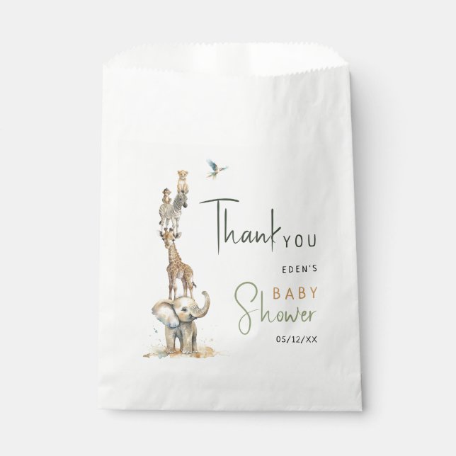 Jungle Safari Animals Wild Baby Shower Thank You Favor Bag (Front)