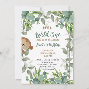 Jungle Safari Animals Wild One 1st Birthday Boy Invitation