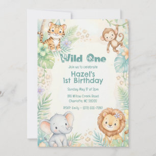 Jungle Safari Animals Wild One 1st Birthday Invitation