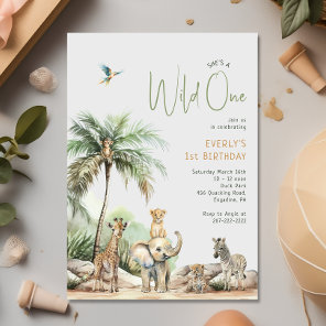 Jungle Safari Animals "Wild One" Birthday Party Invitation