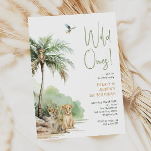 Jungle Safari Animals "Wild Ones" Twin Birthday Invitation