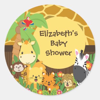 Jungle Safari Baby Animals Baby Shower Stickers by celebrateitinvites at Zazzle