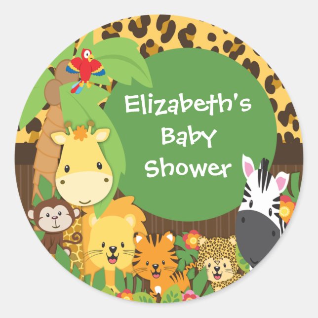 Jungle Safari Baby Animals Baby Shower Stickers (Front)
