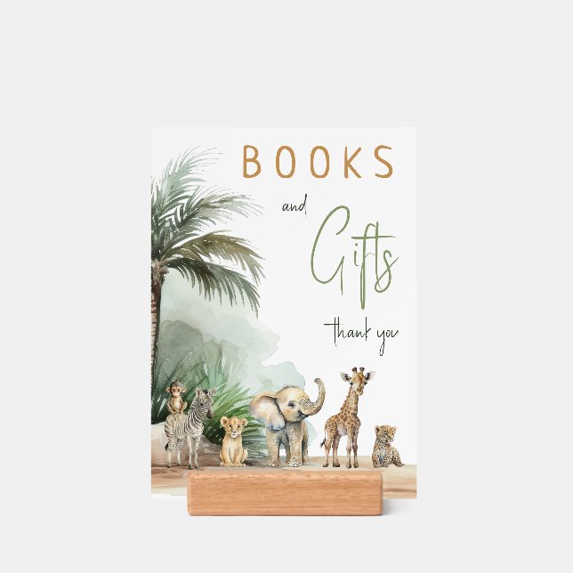 Jungle Safari Baby Shower Books And Gifts Sign Holder (Woodblock)