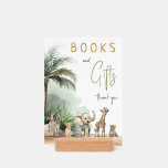 Jungle Safari Baby Shower Books And Gifts Sign Holder<br><div class="desc">Introducing our jungle safari baby shower books and gifts sign holder – perfect for a cute, whimsical, gender-neutral celebration! It features a modern safari animal theme with adorable jungle creatures like a monkey, elephant, giraffe, lion, tiger, and zebra. With its simple natural boho-inspired watercolor landscape, this sweet scene is ideal...</div>
