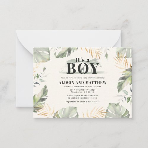 Jungle Safari Baby Shower Boys Giraffe Note Card