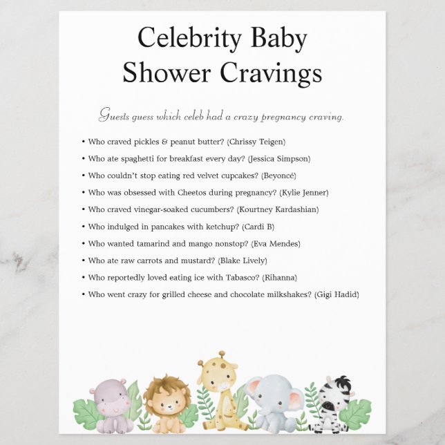 Jungle Safari Baby Shower Games Flyer (Front)