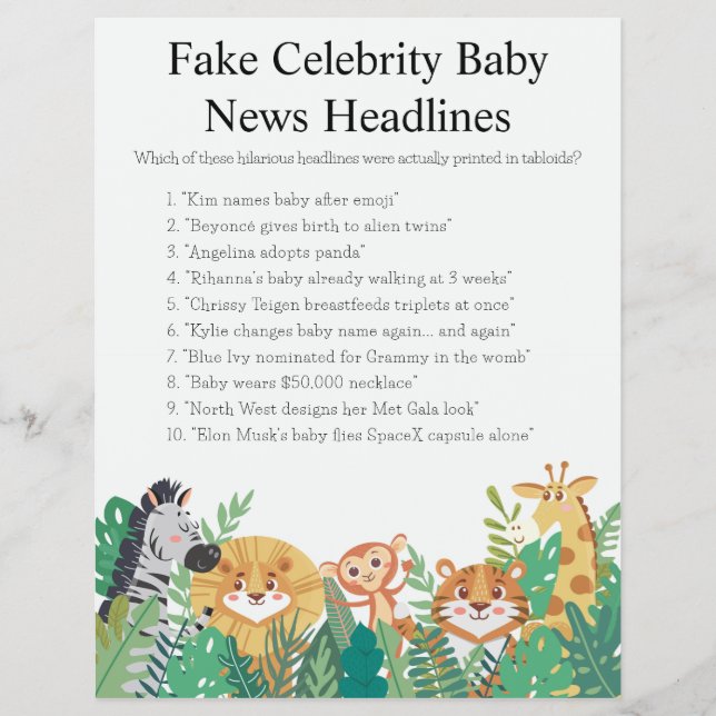 Jungle Safari Baby Shower Games Flyer (Front)