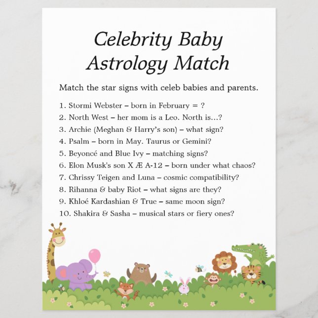 Jungle Safari Baby Shower Games Flyer (Front)