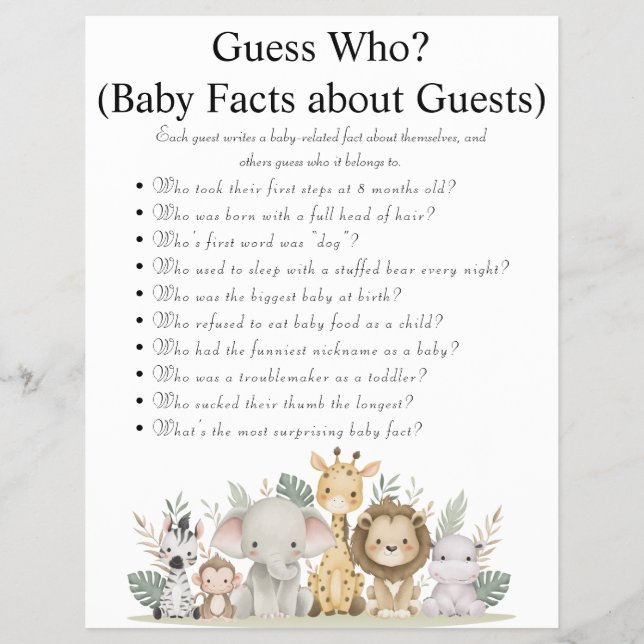 Jungle Safari Baby Shower Games Flyer (Front)