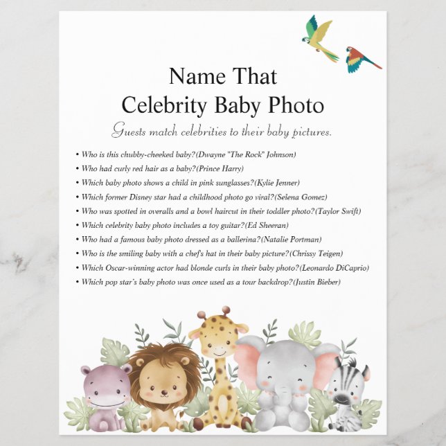 Jungle Safari Baby Shower Games Flyer (Front)
