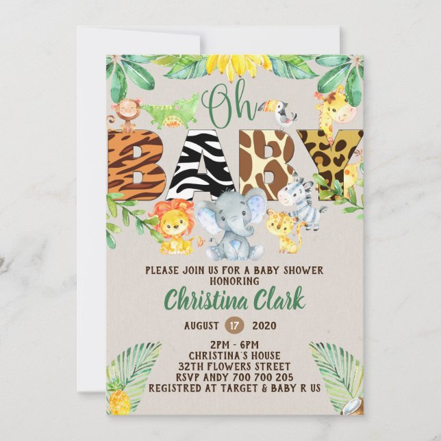 Jungle Safari Baby Shower Gender Neutral Invitation (Front)