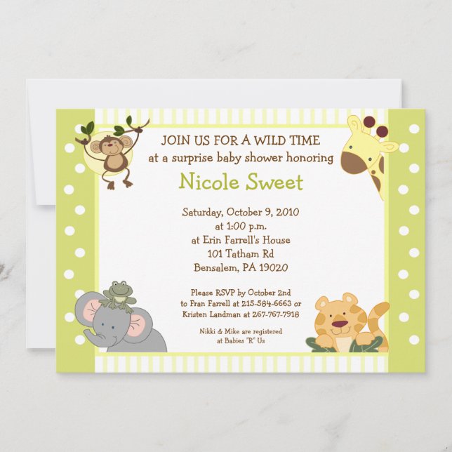 Jungle Safari Baby Shower Invitation 5x7 (Front)