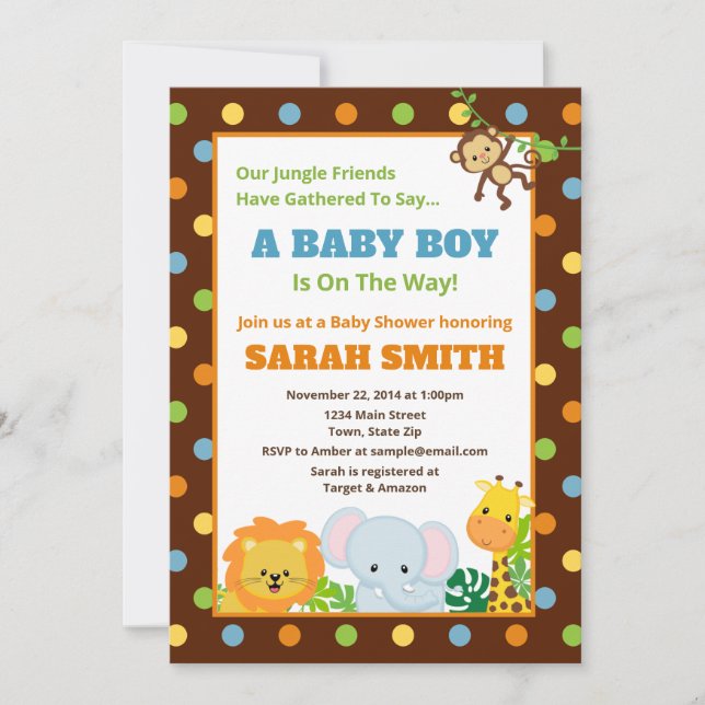 Jungle Safari Baby Shower Invitation Baby Boy (Front)