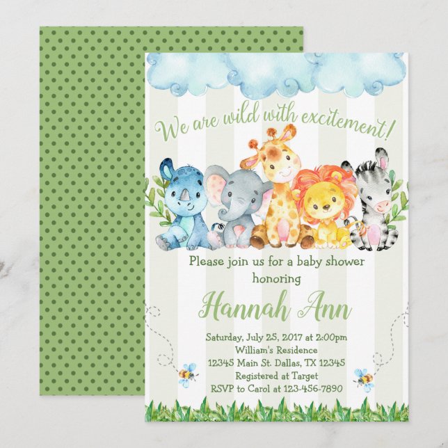 Jungle Safari Baby Shower Invitation Invite (Front/Back)