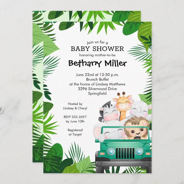 Jungle Safari Baby Shower Invitations (Front/Back)