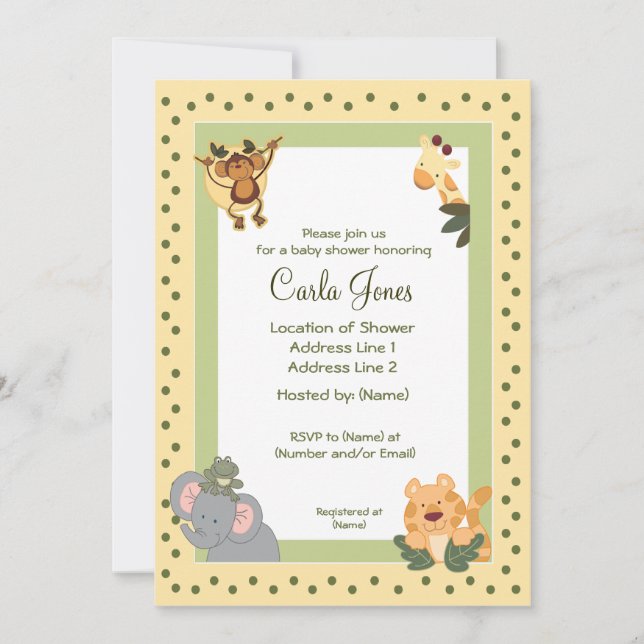 Jungle Safari Baby Shower Invitations 5 x 7 size (Front)