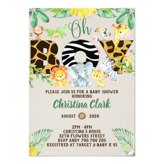 Jungle Safari Baby Shower Oh Boy Cute Invitation | Zazzle.com