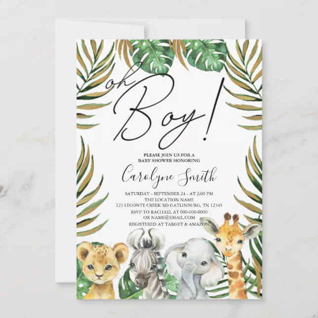 Jungle Safari Baby Shower Oh Boy Invitation | Zazzle