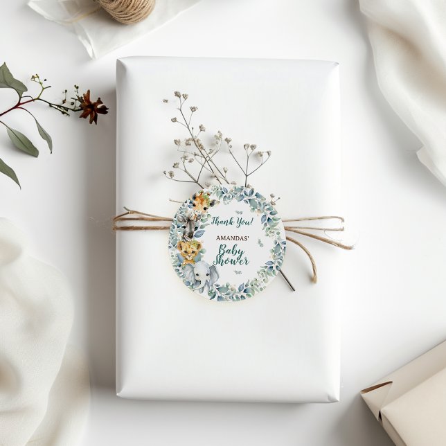 Jungle Safari Baby Shower Thank You Classic Round Sticker (Creator Uploaded)