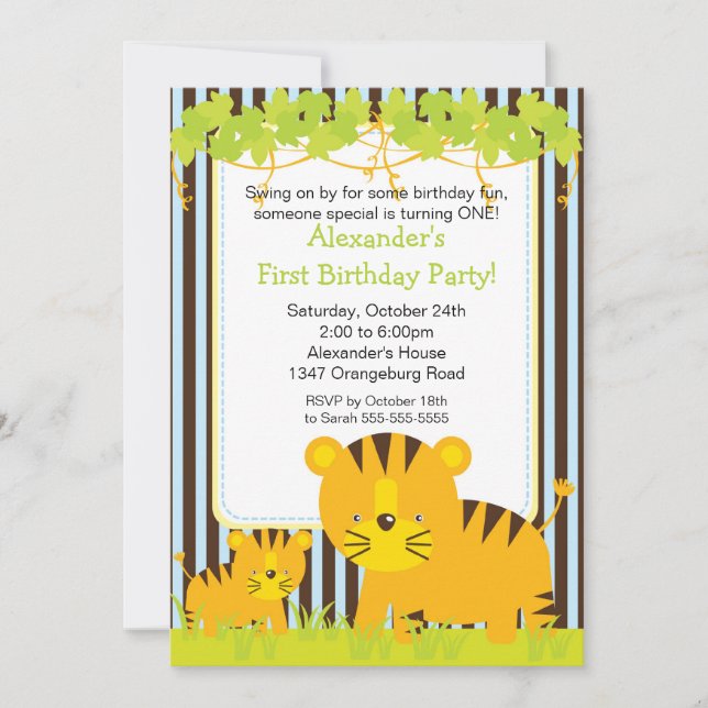 Jungle Safari Baby Tiger Birthday Party Invitation (Front)