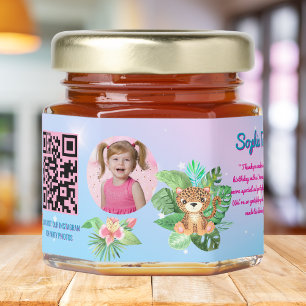 Jungle Safari Baby Tiger Qr Code Kids Birthday Honey Jar Favors