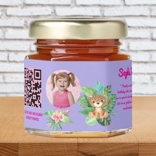 Jungle Safari Baby Tiger Qr Code Kids Birthday Honey Jar Favors