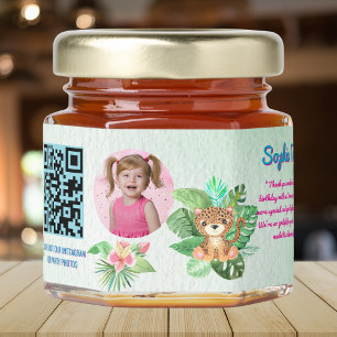 Jungle Safari Baby Tiger Qr Code Kids Birthday Honey Jar Favors