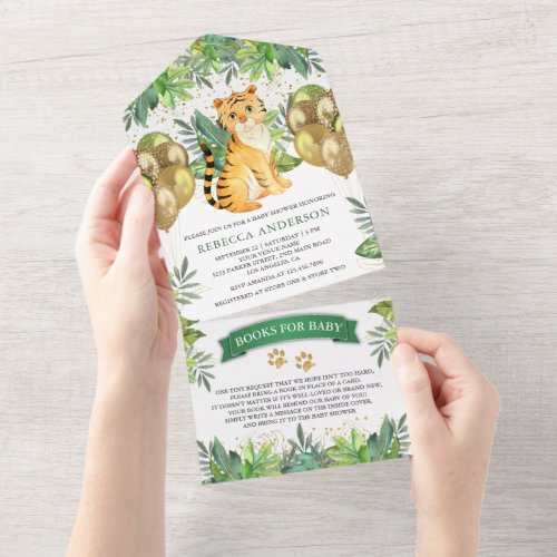 Jungle Safari Balloons Cute Tiger Cub Baby Shower All In One Invitation