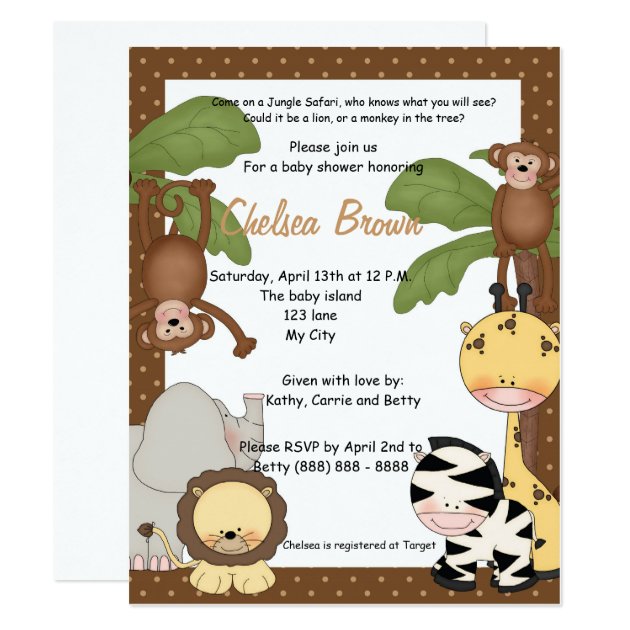 Jungle Safari Birthday Baby Shower Invitation